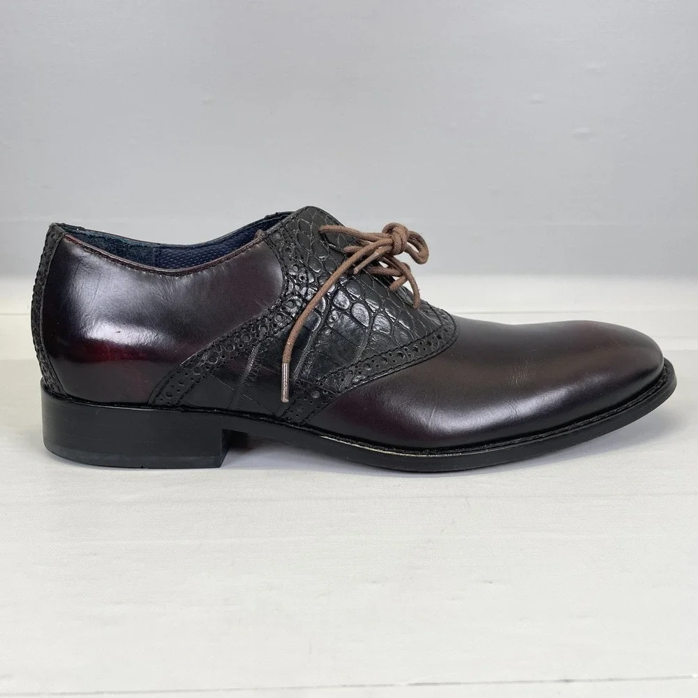 Code Haan Colton Air Saddle Oxford Shoes Mens Size 8 M Burgundy Leather Croc